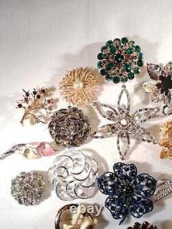 Lot of 20 Vintage Costume Jewelry Brooches Pins Signed Rhinestones Hobe' Trifari
