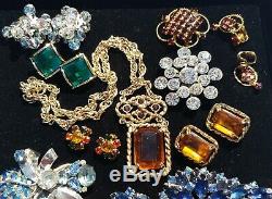 Lot of (40) Piece Vintage Rhinestone Costume Jewelry Brooches Earrings Necklace