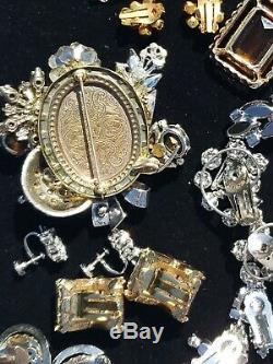 Lot of (40) Piece Vintage Rhinestone Costume Jewelry Brooches Earrings Necklace