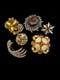 Lot of 6 Vintage Rhinestone Brooches Amber Citrine Topaz Aurora Borealis AB