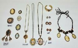 Lovely Vintage All Cameos Jewelry Lot-necklaces-brooches-bracelet-earrings-ring+