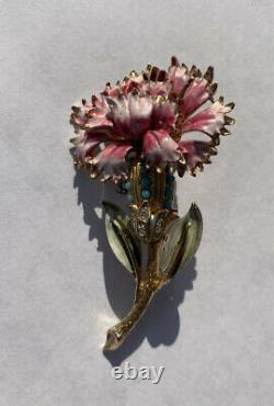 Lovely Vintage Coro Pink Enamel Rhinestone Flower Brooch