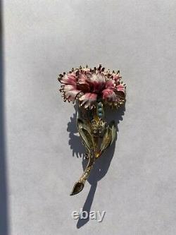 Lovely Vintage Coro Pink Enamel Rhinestone Flower Brooch