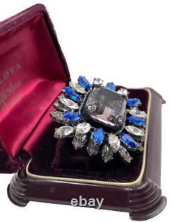 Lrg Violet Crystal Vntage Brooch Tiered Rhinestones Decorative Prongs Schreiner