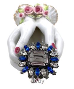 Lrg Violet Crystal Vntage Brooch Tiered Rhinestones Decorative Prongs Schreiner