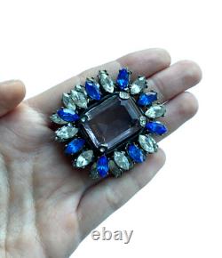 Lrg Violet Crystal Vntage Brooch Tiered Rhinestones Decorative Prongs Schreiner