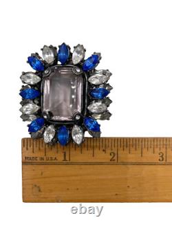 Lrg Violet Crystal Vntage Brooch Tiered Rhinestones Decorative Prongs Schreiner