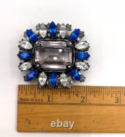 Lrg Violet Crystal Vntage Brooch Tiered Rhinestones Decorative Prongs Schreiner