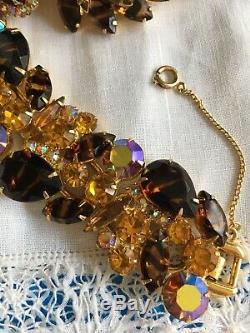 Luxurious VTG JULIANA Rhinestone Brooch & Bracelet Set TIGER GLASS & AB