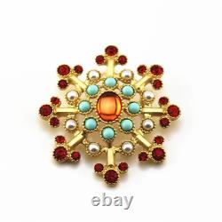 Luxury Creative Vintage Antique Retro Palace Brooch Ruby Pearl Matte Gold Alloy