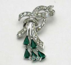 MARCEL BOUCHER Emerald & Diamante Floral Rhinestone Brooch Pin Vintage 1950s