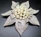 MARVELLA Huge Sparkling Ice Rhinestone Faux Pearl Flower Vintage Pin Brooch