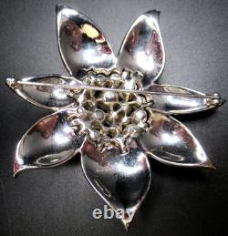 MARVELLA Huge Sparkling Ice Rhinestone Faux Pearl Flower Vintage Pin Brooch