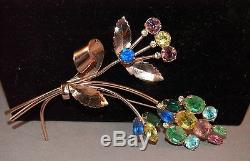 MARVELOUS Coro Craft Sterling Vintage Large Rhinestone Stylized Floral Brooch