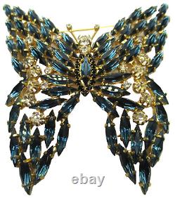 MASSIVE Montana Blue Rhinestone Butterfly Vintage Pin Brooch