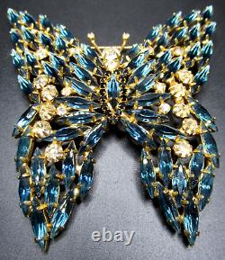 MASSIVE Montana Blue Rhinestone Butterfly Vintage Pin Brooch