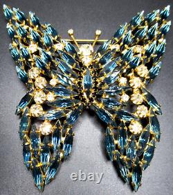 MASSIVE Montana Blue Rhinestone Butterfly Vintage Pin Brooch