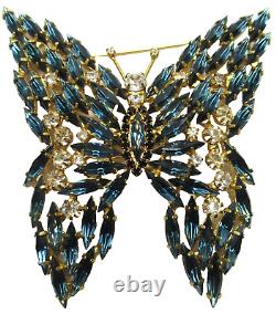 MASSIVE Montana Blue Rhinestone Butterfly Vintage Pin Brooch