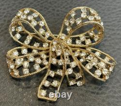 MASSIVE Vintage SIGNED Donald Stannard Rhinestone HUGE Bow Brooch KJL Designer
