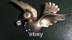 MAZER Signed Sterling Silver Rhinestone Bird Vintage Pin -Brooch Read Ad