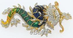 MINT! Vtg Butler & Wilson 3D Rhinestone Blue Green Enamel 3.44 Dragon Brooch