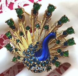 MINTY Signed ©BOUCHER Rhinestone PEACOCK Brooch Pin Numbered Green Blue Vintage