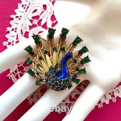 MINTY Signed ©BOUCHER Rhinestone PEACOCK Brooch Pin Numbered Green Blue Vintage