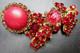 MIRIAM HASKELL Ravishing Red Rhinestone & Cabochon Vintage Pin Brooch