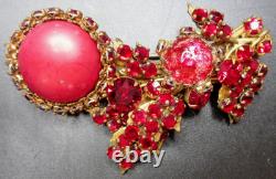 MIRIAM HASKELL Ravishing Red Rhinestone & Cabochon Vintage Pin Brooch