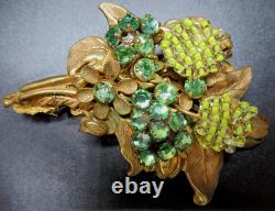MIRIAM HASKELL Uranium Rhinestone Green Glass Bead Vintage Pin Brooch