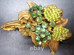 MIRIAM HASKELL Uranium Rhinestone Green Glass Bead Vintage Pin Brooch