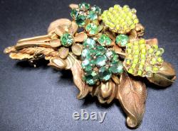MIRIAM HASKELL Uranium Rhinestone Green Glass Bead Vintage Pin Brooch