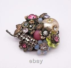 MIRIAM HASKELL VINTAGE SIGNED Brooch Pin Turtle Pink Rhinestones Micro Beads