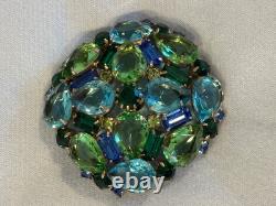 Magnificent Vintage Castlecliff Brooch, Teal, Peridot, Green, Aqua Rhinestones