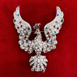 Magnificent Vintage Rhinestone Fantasy Bird Brooch Jeweled Peacock Phoenix Pin