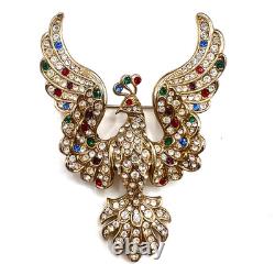 Magnificent Vintage Rhinestone Fantasy Bird Brooch Jeweled Peacock Phoenix Pin
