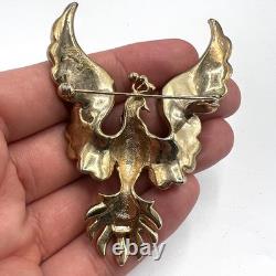 Magnificent Vintage Rhinestone Fantasy Bird Brooch Jeweled Peacock Phoenix Pin