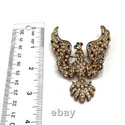 Magnificent Vintage Rhinestone Fantasy Bird Brooch Jeweled Peacock Phoenix Pin