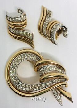 Marcel BOUCHER Rhinestone Brooch & Earrings Demi Pave Set Vintage Jewelry