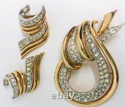 Marcel BOUCHER Rhinestone Brooch & Earrings Demi Pave Set Vintage Jewelry