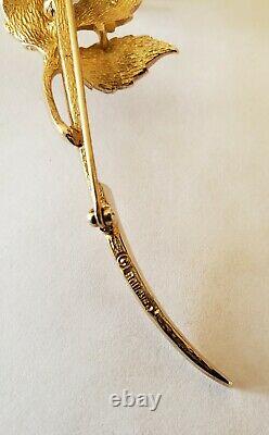 Marcel Boucher Flower Brooch Mechanical Rare Rhinestone Pearl Day Night Gold Pin