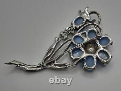 Marcel Boucher Phrygian Cap Flower Brooch Blue Glass & Rhinestone Vintage Pin