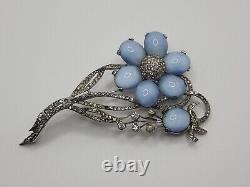 Marcel Boucher Phrygian Cap Flower Brooch Blue Glass & Rhinestone Vintage Pin