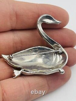 Marcel Boucher Vintage Unsigned Rhinestone Metallic Enamel Swan Brooch Pin