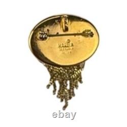 Marena Vintage Gold Tone Brooch Handmade In Germany Chain Dangles Rhinestones Ov