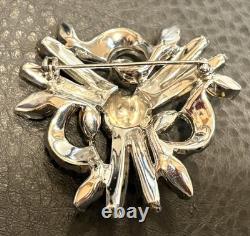 Mazer Flower Blue Clear Pave Rhinestone Vintage High End Well Made Brooch