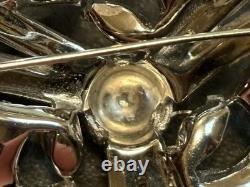 Mazer Flower Blue Clear Pave Rhinestone Vintage High End Well Made Brooch