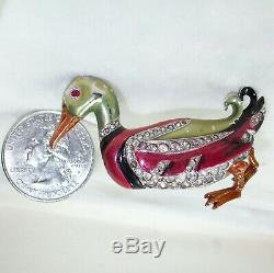 Mazer polychrome enamel pave duck brooch vintage high end pin