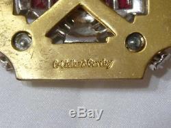 McClelland Barclay Vintage Art Deco Brooch Gold Tone Rhinestones and Ruby Red