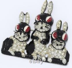 Mint Vtg Adolph Katz Pot Metal Rhinestone Enamel Bunny Rabbit Brooch